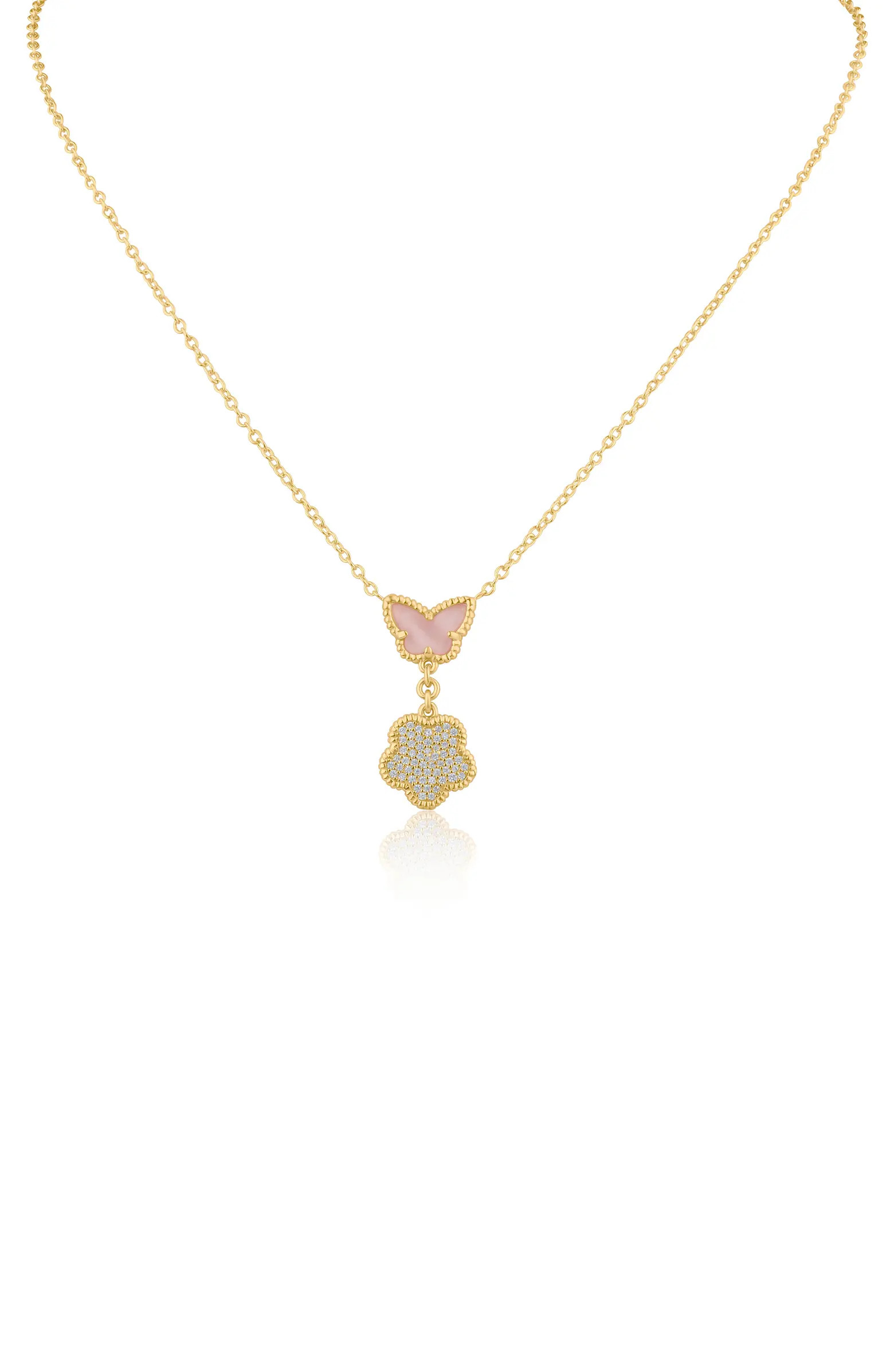CZ by Kenneth Jay Lane CZ Pavé Butterfly & Clover Drop Pendant Necklace | Nordstromrack | Nordstrom Rack