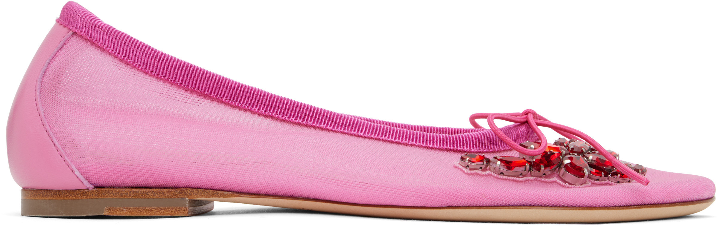 Simone Rocha Pink Embellished Flower Mesh Ballerina Flats | SSENSE