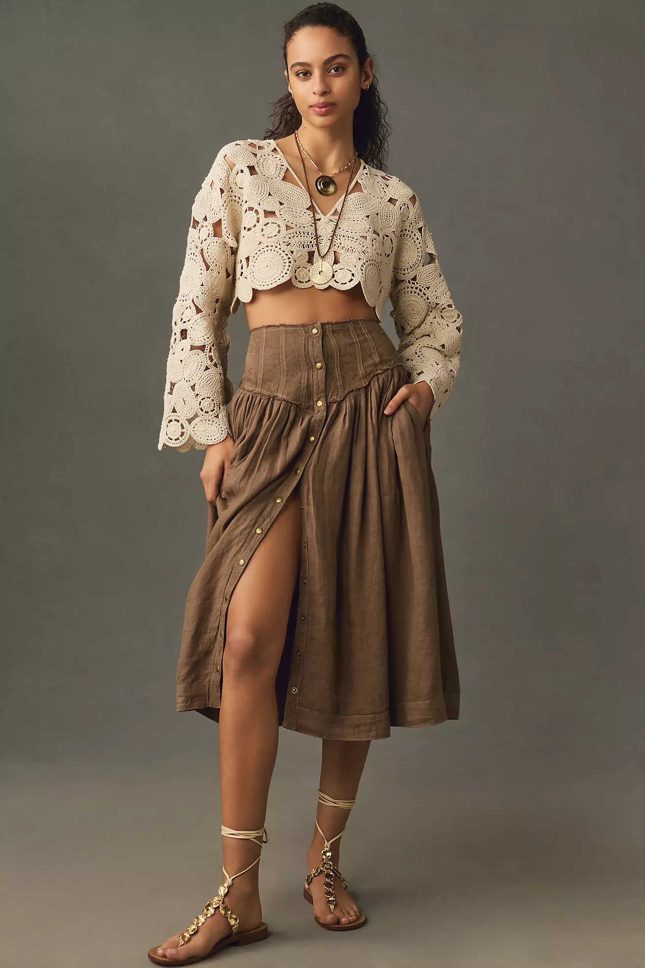 By Anthropologie Pleated Yoke-Waist Midi Skirt | Anthropologie (US)