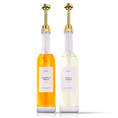 MoliMoli Coffee Syrup Dispenser for Coffee Bar, 350mlCoffee Pump Dispenser, Glass Syrup Bottle w. Pumps, Simple Syrup Dispenser w. Labels,Set of 2, (Gold) | Amazon (US)