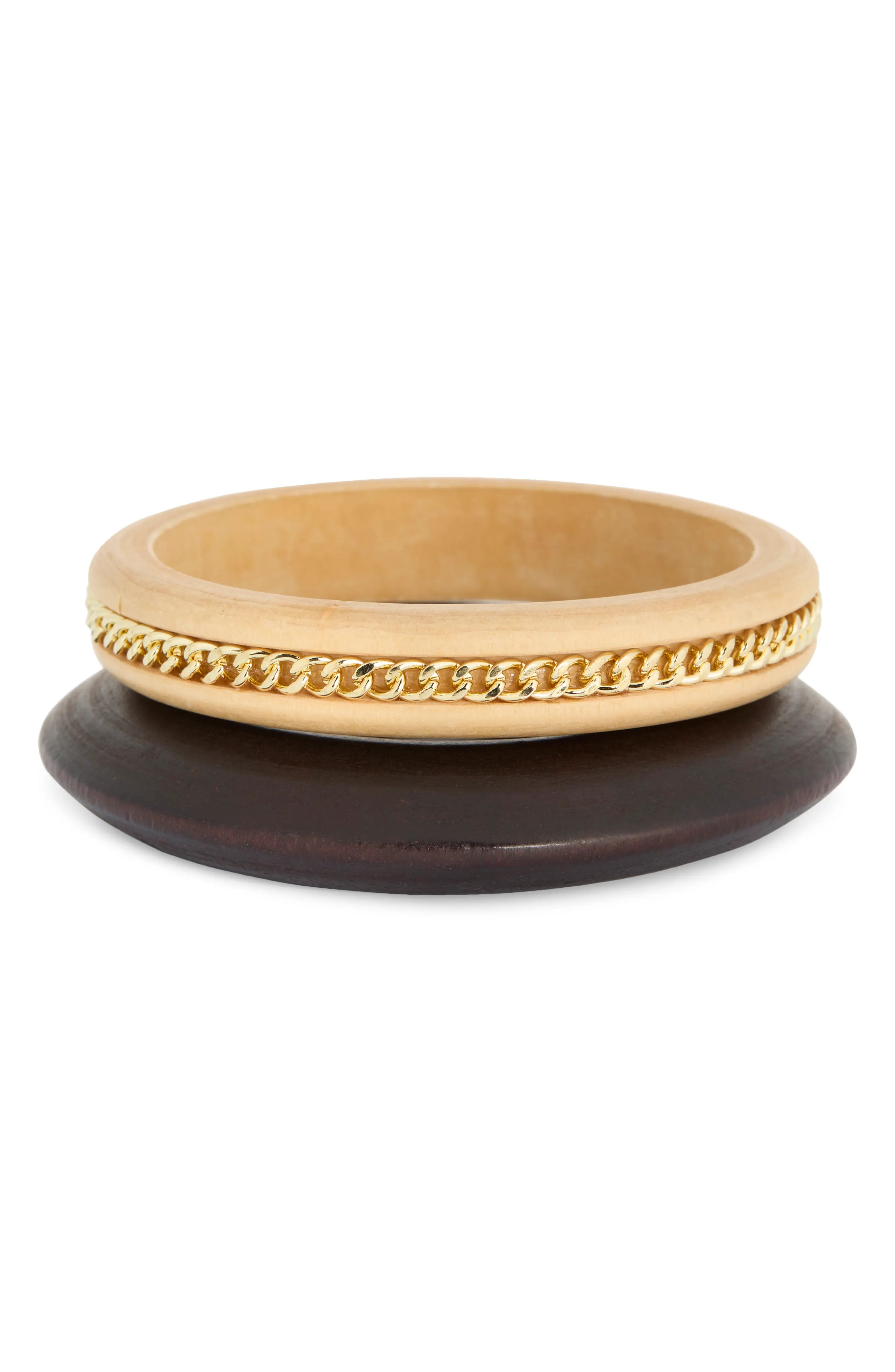 Leith Set of 2 Wood Bangles in Brown Multi- Gold at Nordstrom Rack | Nordstrom Rack
