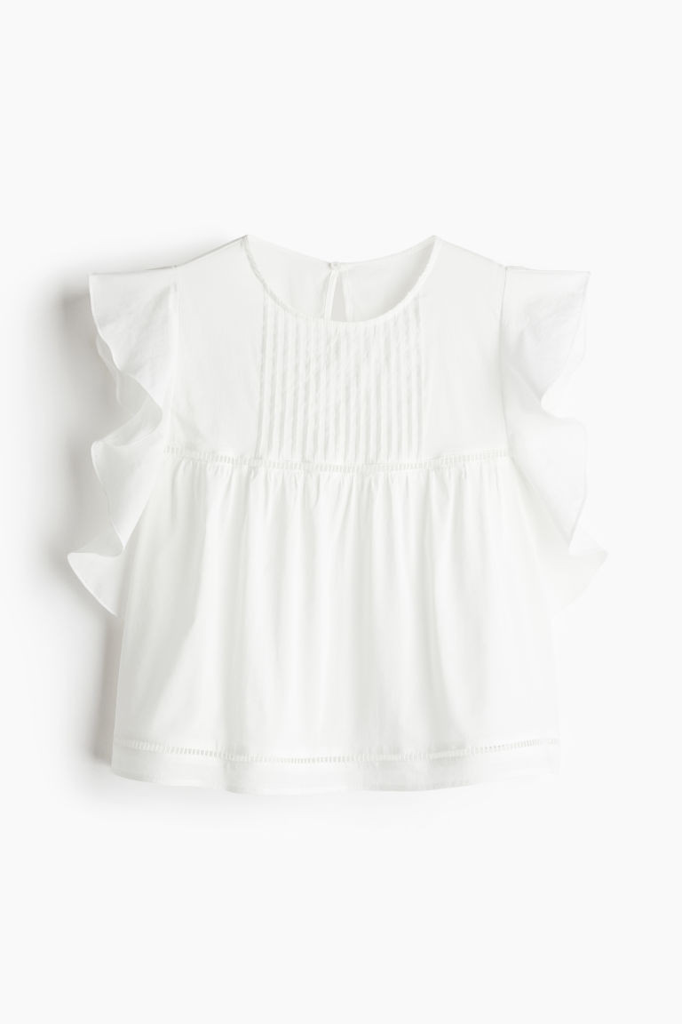 H & M - Flutter-Sleeved Blouse - White | H&M (US + CA)
