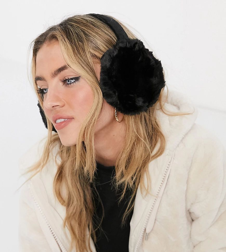 My Accessories London Exclusive ear muffs in faur fur black | ASOS (Global)