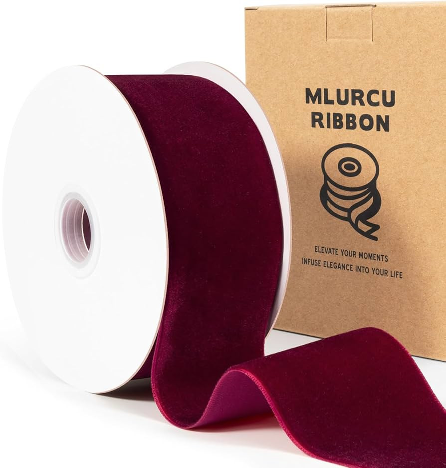 Burgundy Velvet Ribbon 2 Inch 10 Yards Spool, Burgundy Ribbon for Christmas Tree, Gift Wrapping, ... | Amazon (US)