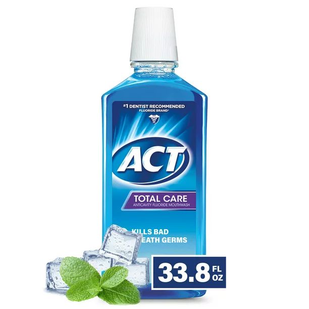 ACT Total Care Anticavity Fluoride Mouthwash With 11% Alcohol, Icy Clean Mint, 33.8 fl. oz. | Walmart (US)