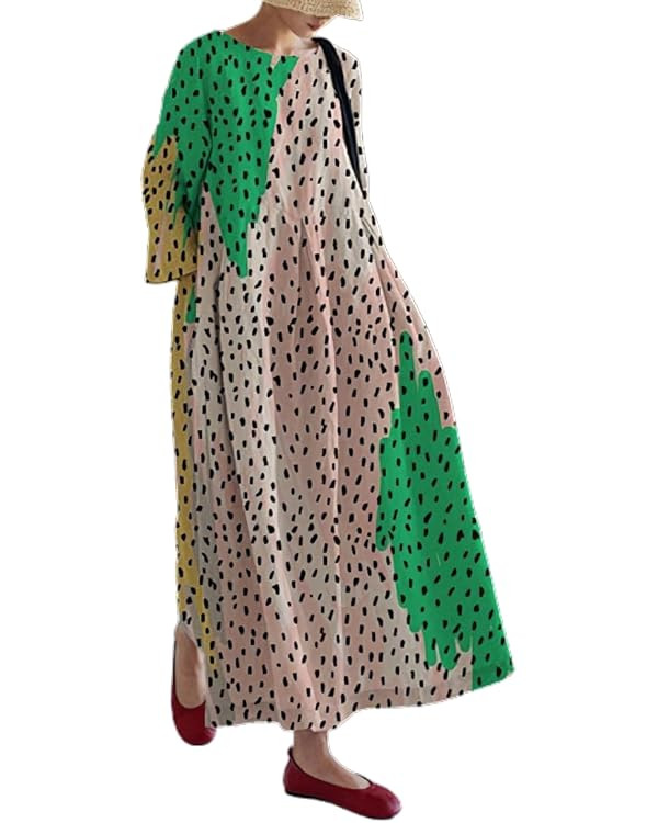 Women's Flowy Oversized Baggy Colorful Boho Floral Cotton Maxi Dress Long Sleeve Loose Casual Lon... | Amazon (US)