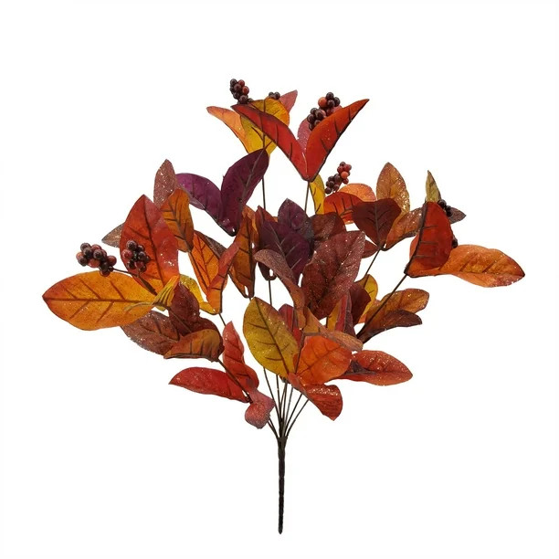 Mainstays 19.5" Artificial Plant Red Mango Leaf Glitter Bush - Walmart.com | Walmart (US)