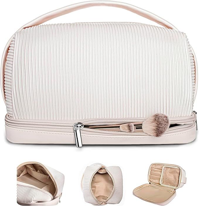 MOON&SUN DESIGN 2023 Extra Large makeup bag - Aesthetic - Double Layer Cosmetic Bag Travel Makeup... | Amazon (US)