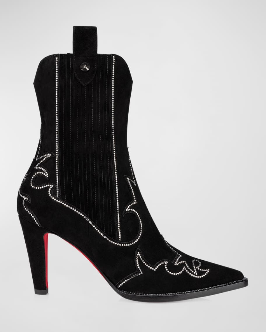 Strass Suede Red Sole Western Booties | Neiman Marcus