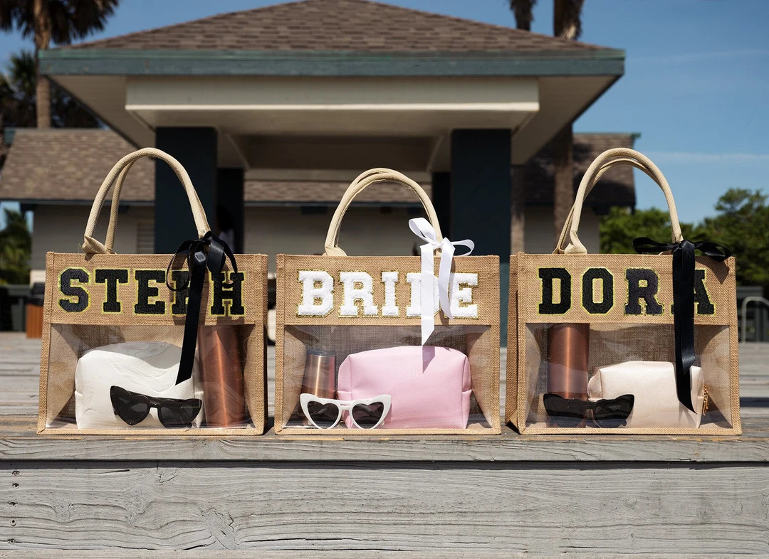 Bridesmaid Tote Bags, Bride Tote Bag, Bachelorette Gift Bag, Transparent Beach Tote, Custom Gift,... | Etsy (US)