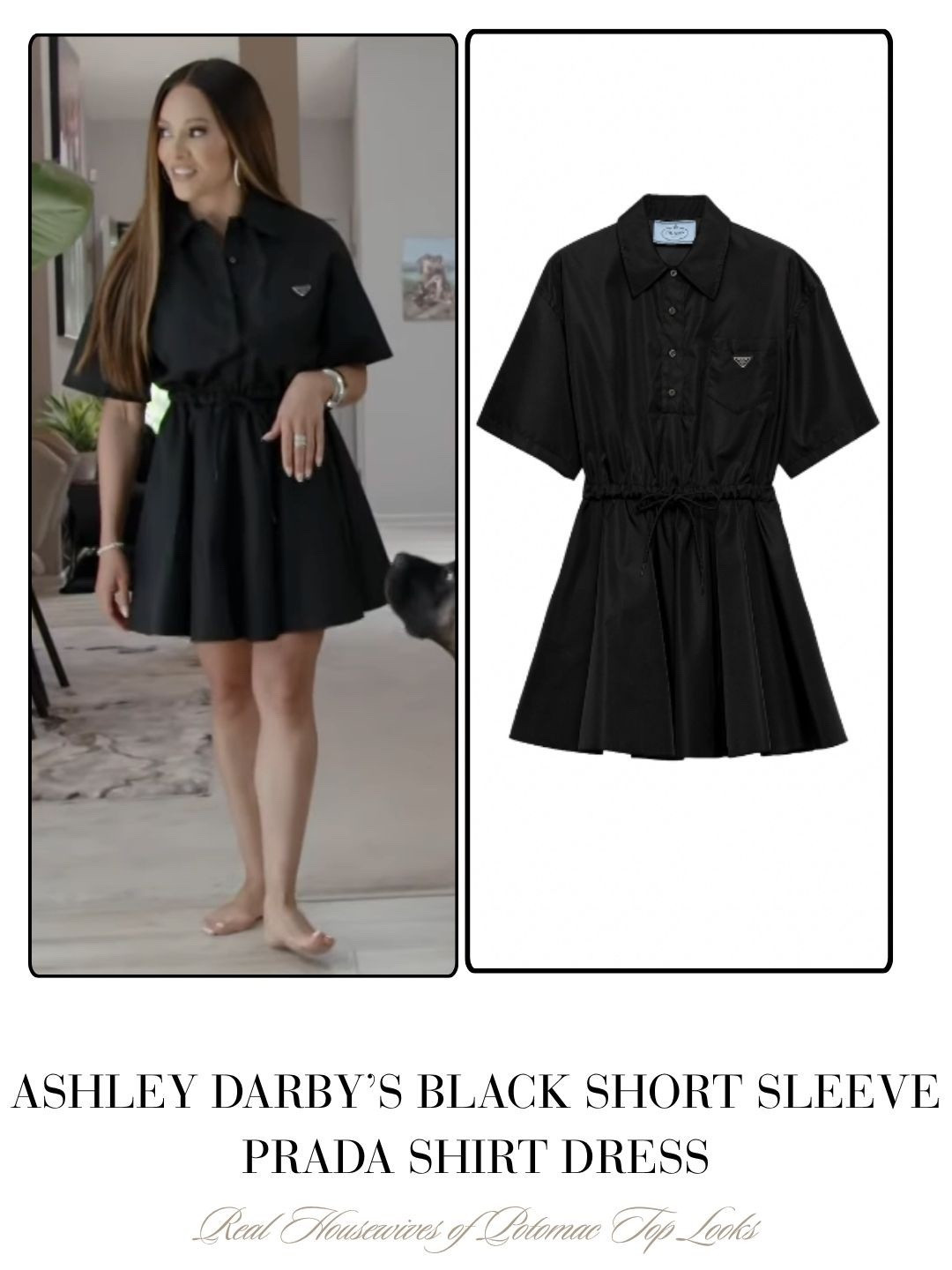 Ashley Darby’s Black Short Sleeve Prada Shirt Dress 