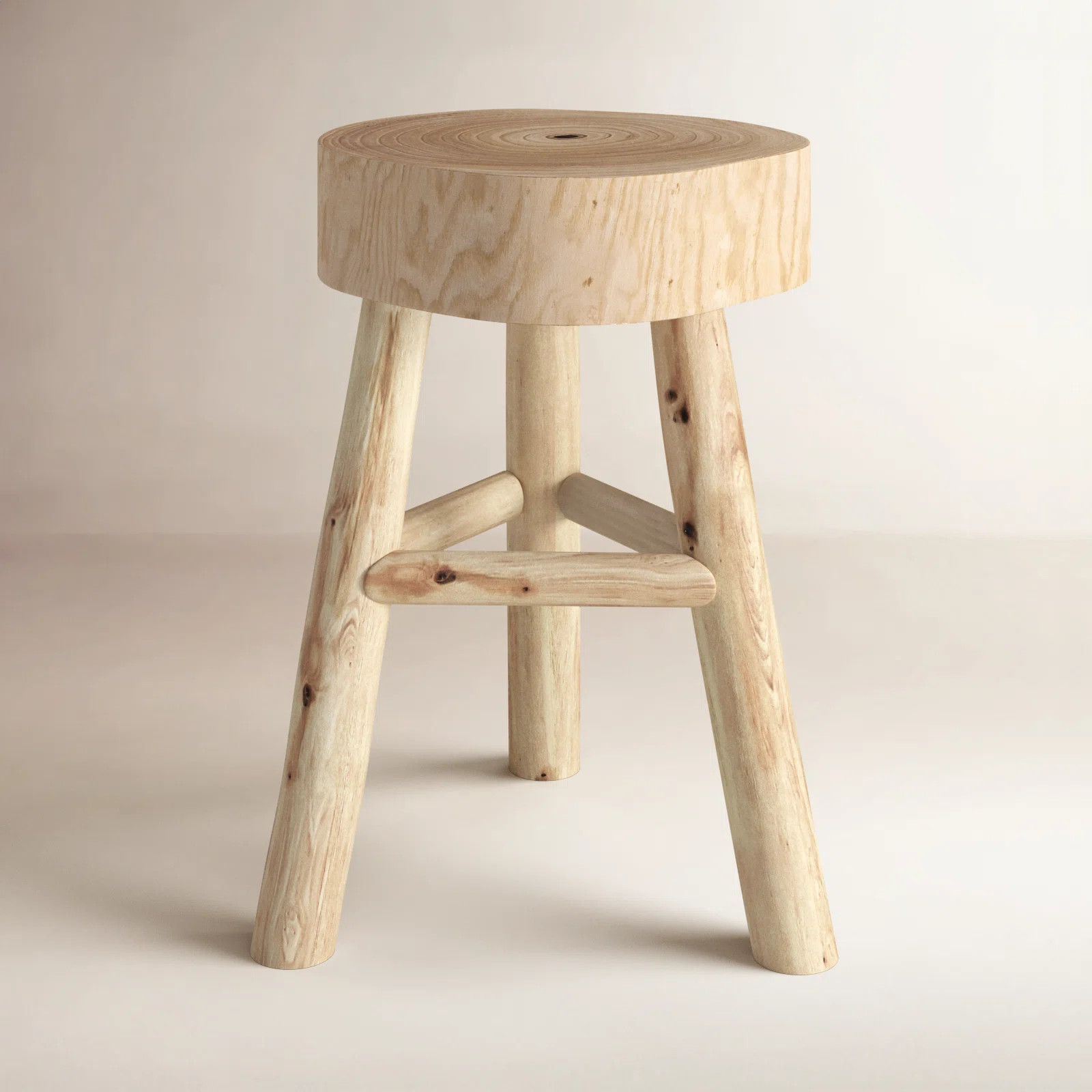 16"H Wooden Stool with Live-Edge Round Top and Triangle Footrest Base, Natural Finish | Wayfair North America