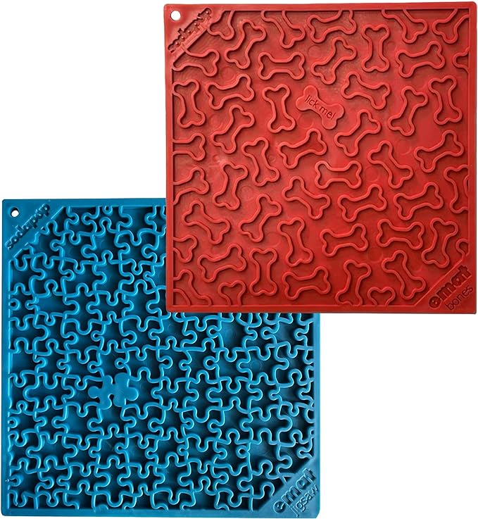 SodaPup Red Bones & Blue Jigsaw eMat Bundle – Durable Lick Mat Feeder Made in USA from Non-Toxi... | Amazon (US)