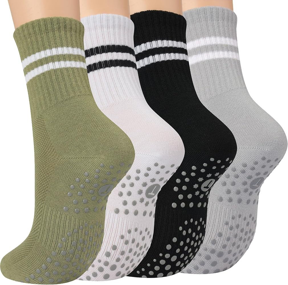 Toes Home Pilates Socks for Women with Non Slip Grippers, Yoga Crew Socks for Barre Hospital Stic... | Amazon (US)
