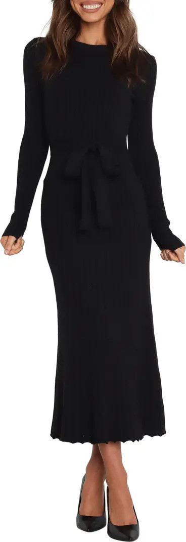 Rhianna Belted Long Sleeve Rib Sweater Dress | Nordstrom