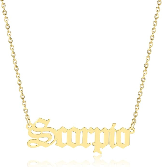 Old English Zodiac Necklace for Women, Horoscope Birth Star Sign Letter Astrology Constellation N... | Amazon (US)