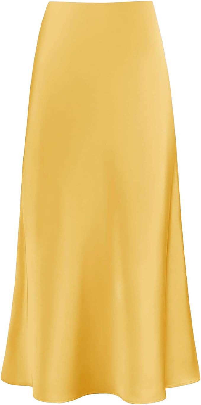 Outoshe Women's Satin High Waisted Maxi Skirts Hidden Elasticized Waistband A Line Long Skirt | Amazon (US)