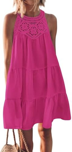 BTFBM Women Summer Dresses 2026 Casual Spring Clothes Sleeveless Halter Neck A-Line Boho Mini Dre... | Amazon (US)