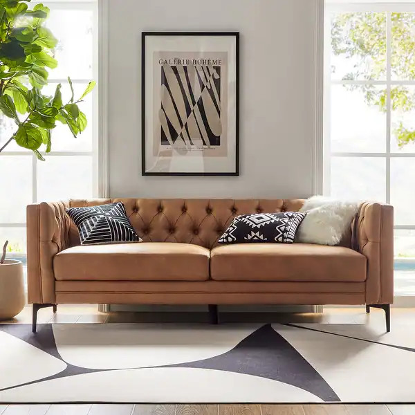 HULALA HOME Calymne 84" Modern Square Arms Sofa with Button-Tufted Back - Bed Bath & Beyond - 339... | Bed Bath & Beyond
