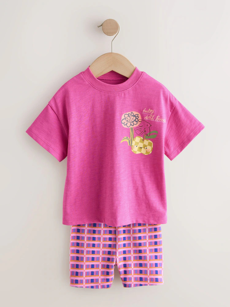 Pink/Orange Top & Cycle Shorts Set 2 Pack (3mths-7yrs) | Next US