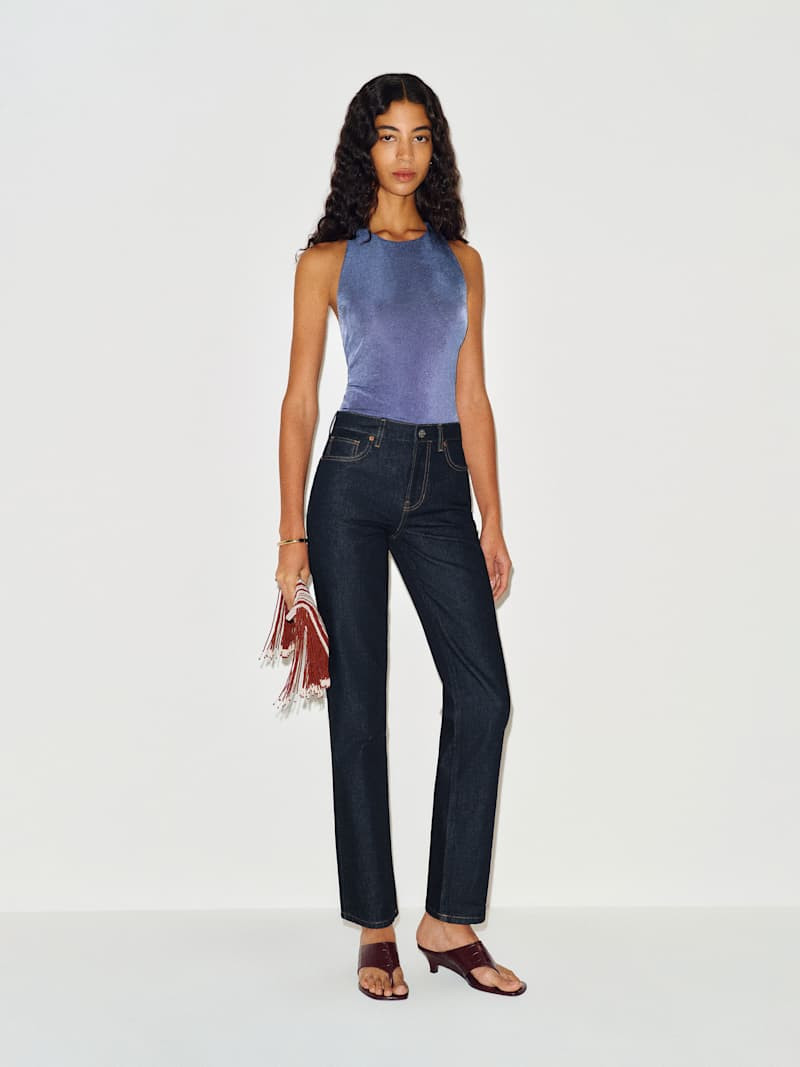 Reformation Leda Mid Rise Straight Jeans Blue Denim 25 | Reformation (Global)