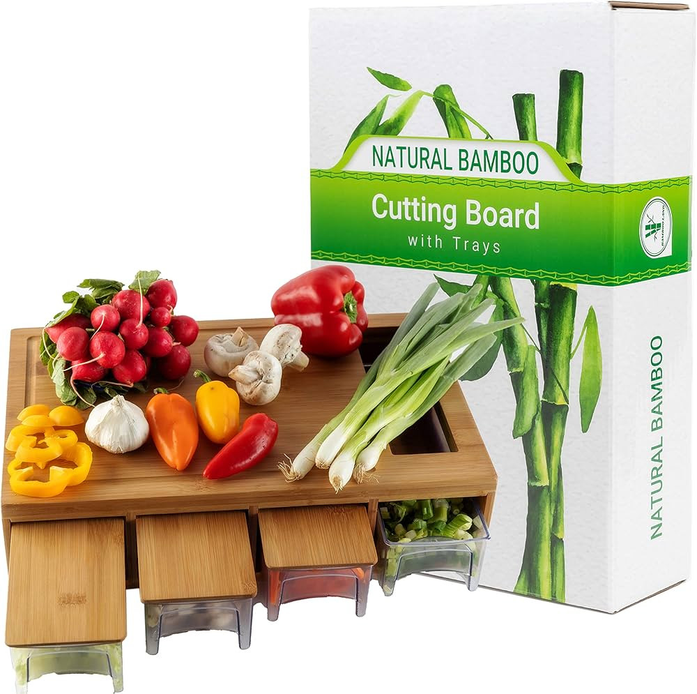 Bamboo Land- Large Bamboo Cutting Board with Containers, Food Prep Station, Cutting Board with St... | Amazon (US)