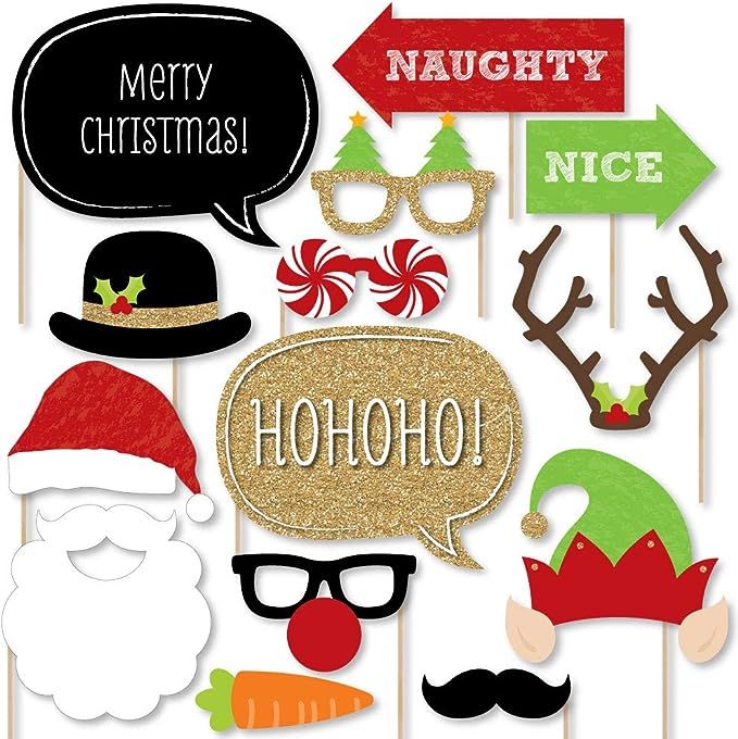 Big Dot of Happiness Christmas Party - Photo Booth Props Kit - 20 Count | Amazon (US)