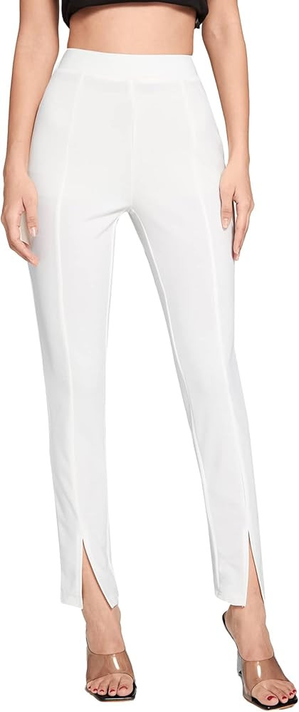 SweatyRocks Women's Elegant Elastic Waist Skinny High Waist Pants | Amazon (US)