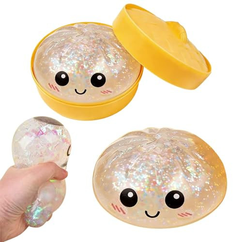 Glitter Dumpling Squeeze Ornament, Novelty Stress Ball in Box, Anxiety Relief Squishy Set for Adults, Squeeze Decompression Toy Unique Gifts for Office Desk Decor (Clear) | Amazon (US)