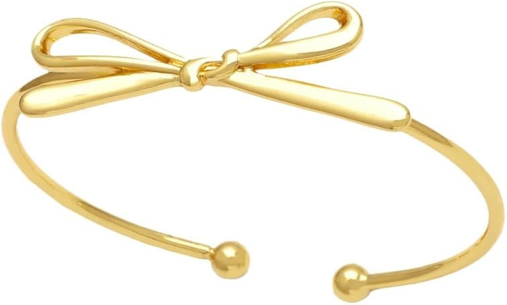 Golden Bow Bangle Cuff Bracelet for Women 18K Gold Plated Ribbon Bow Knot Adjustable Open Cuffs W... | Amazon (US)