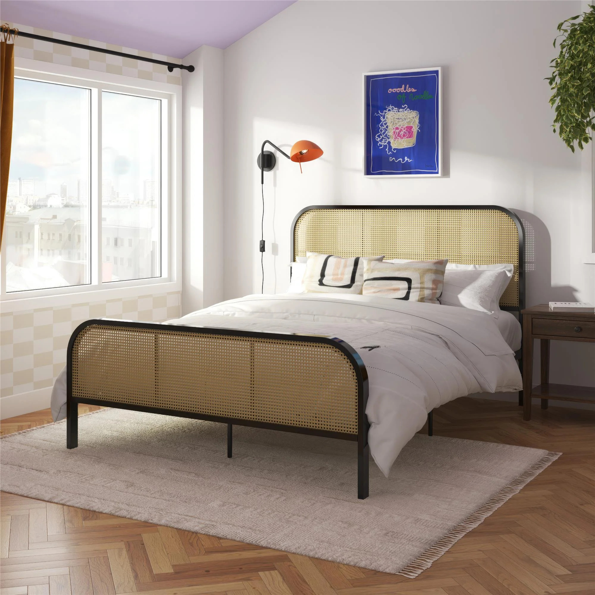 Mr. Kate Roxanne Metal Platform Bed Frame with Cane Headboard, Queen, Black - Walmart.com | Walmart (US)