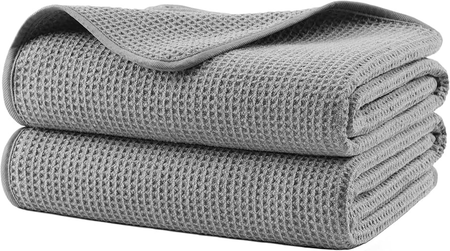 POLYTE 380 GSM Microfiber Oversize Quick Dry Lint Free Waffle Bath Towel for Body, 60 x 30 in, Se... | Amazon (US)