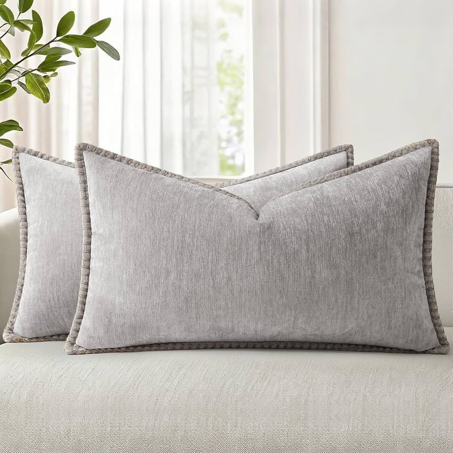 decorUhome Soft Chenille Throw Pillow Covers 12x20 Set of 2 Neutral Gray | Amazon (US)