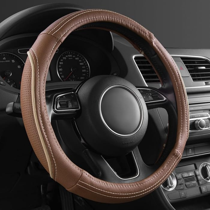CAR PASS Brown Delux Leather Steering Wheel Cover, Universal Fit for Suvs,Sedans,Vans,Small Truck... | Amazon (US)