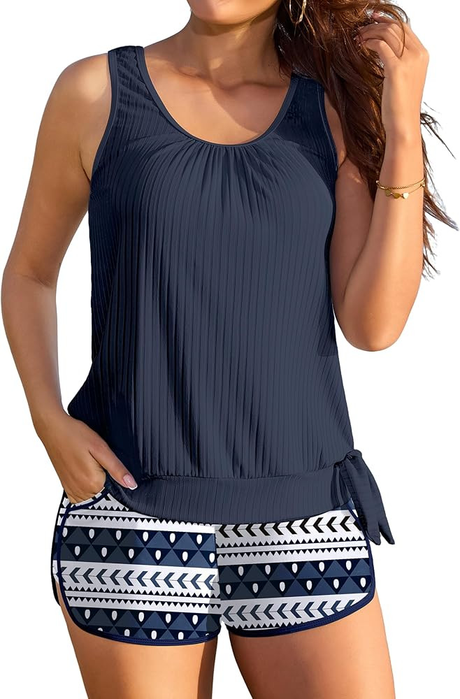 NIeyook Womens Modest Tankini Swimsuits with Pockets Shorts Tummy Control 2 Piece Bathing Suits B... | Amazon (US)