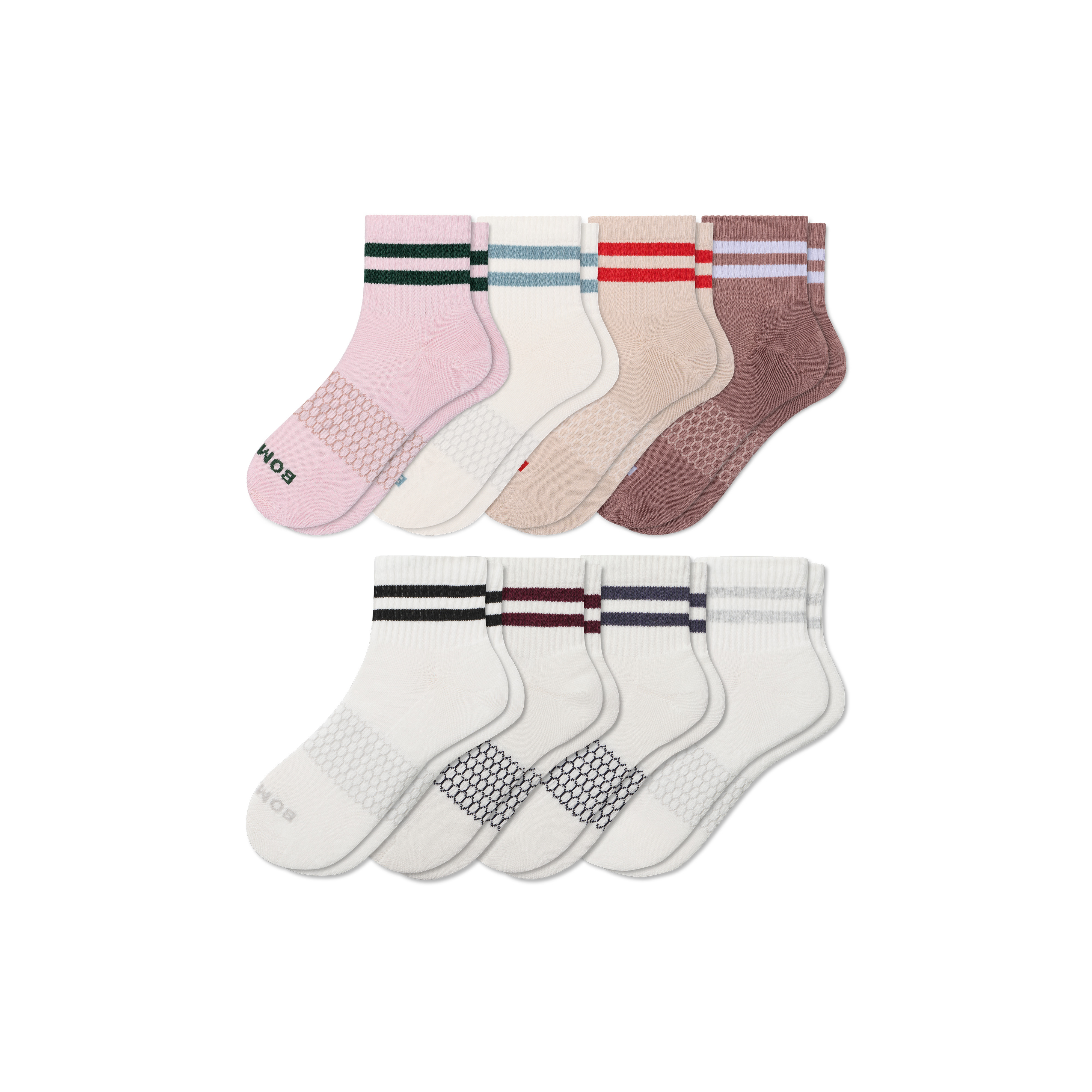 Women's Vintage Stripes Quarter Sock 8-Pack - Coco Neutrals Mix - Medium - Cotton Blend - Bombas | Bombas