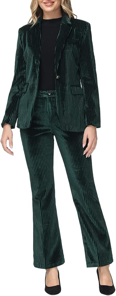 MODFUL Velvet Pant Suits for Women 2 Piece Set Casual Business Office Vintage Trouser-Suit | Amazon (US)