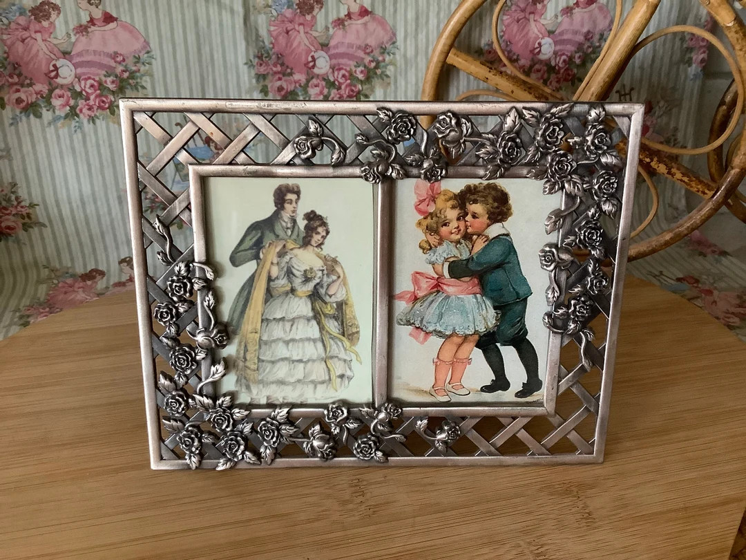Vintage Metal Double Frame, Roses & Lattice, Photo Frame, Vintage French Country Coquette Roses F... | Etsy (US)