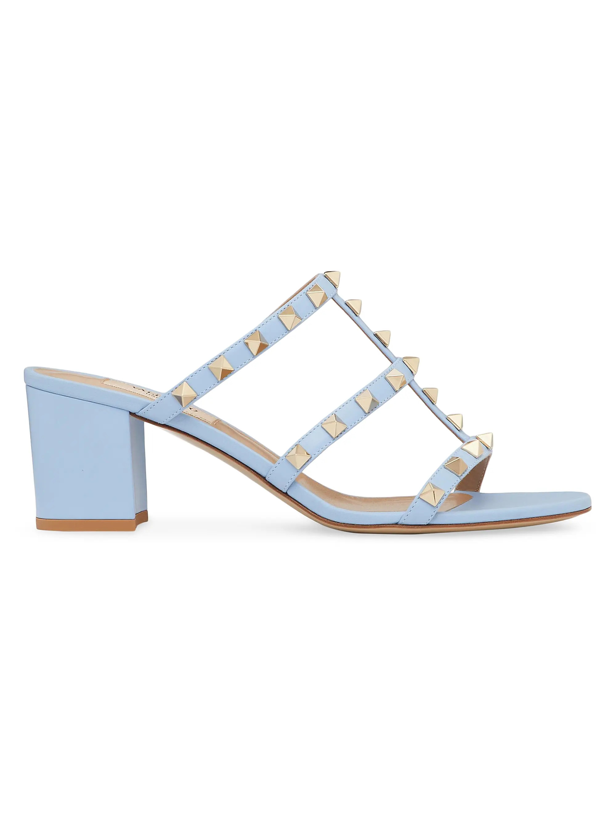 Rockstud Calfskin Leather Slide Sandals 60MM | Saks Fifth Avenue