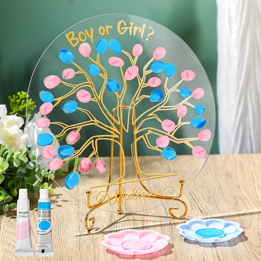 Pasimy Gender Reveal Fingerprint Tree Boy or Girl Party Ideas Baby Shower Guest Book Party Game G... | Amazon (US)