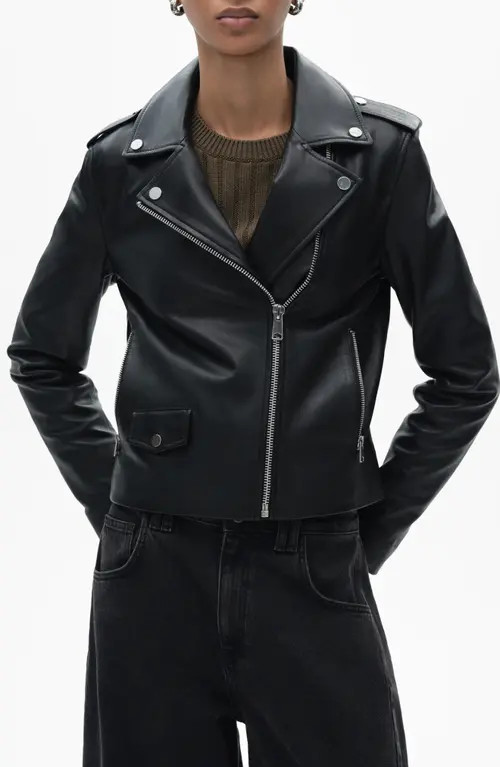 MANGO Leather Biker Jacket in Black at Nordstrom, Size Small | Nordstrom