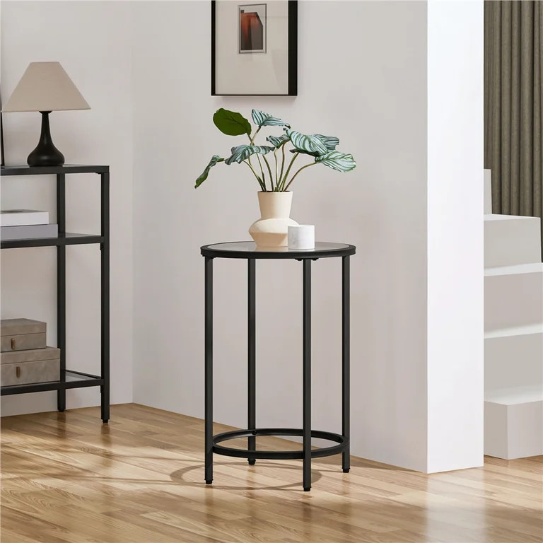 Renwick Round Metal and Glass Top Accent Table, Black | Walmart (US)