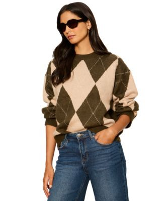 Sanctuary Women's Argyle Crew Long-Sleeve Pullover - Bordeaux Argyle | Macy's