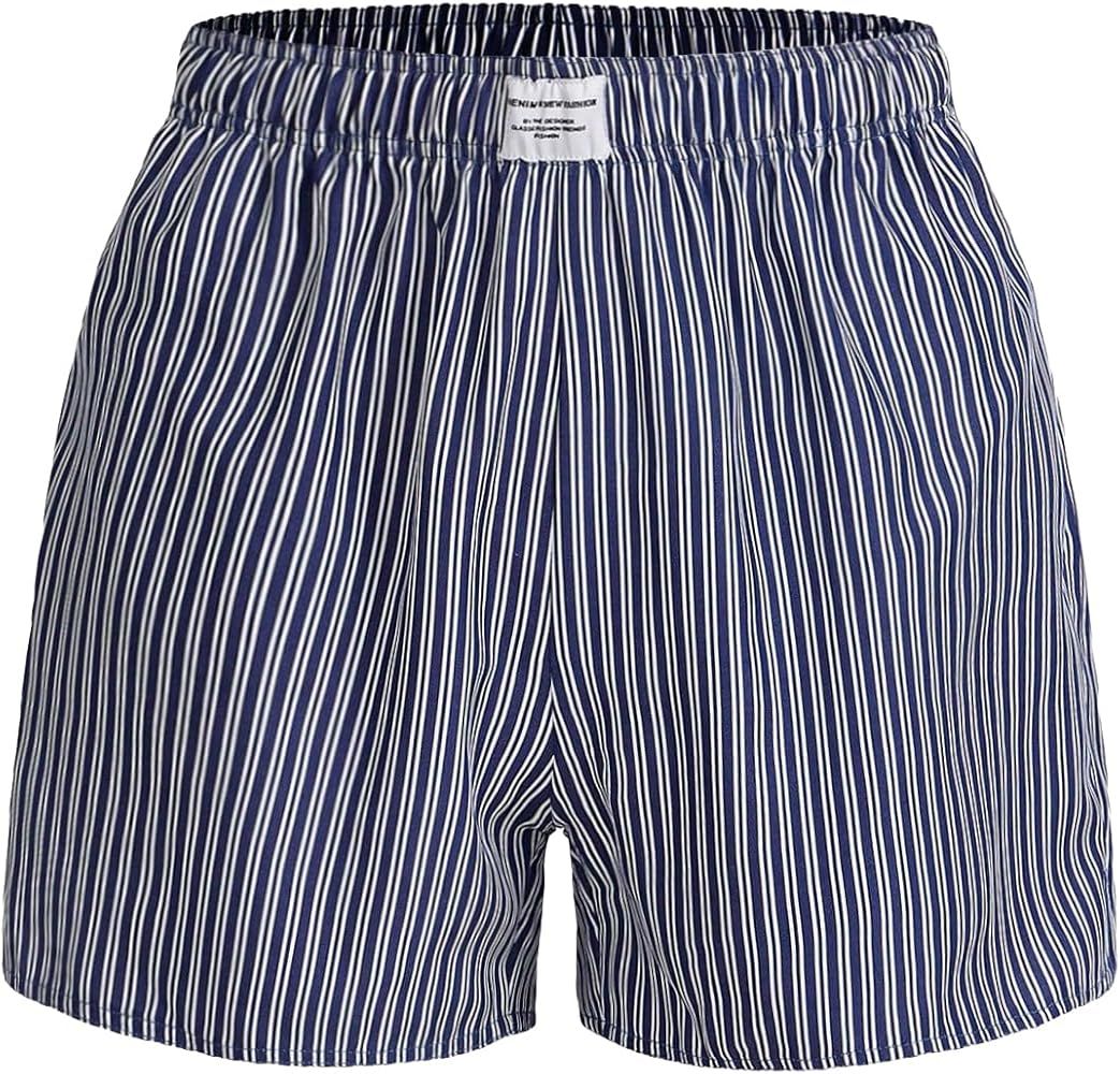 SOLY HUX Women's Striped Shorts Elastic High Waisted Straight Leg Summer Shorts | Amazon (US)