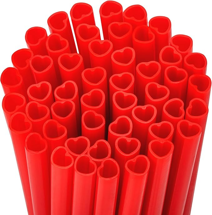 Snowfall 50 Pcs Red Heart Shaped Disposable Straws, Individually Wrapped Cute Plastic Drinking St... | Amazon (US)