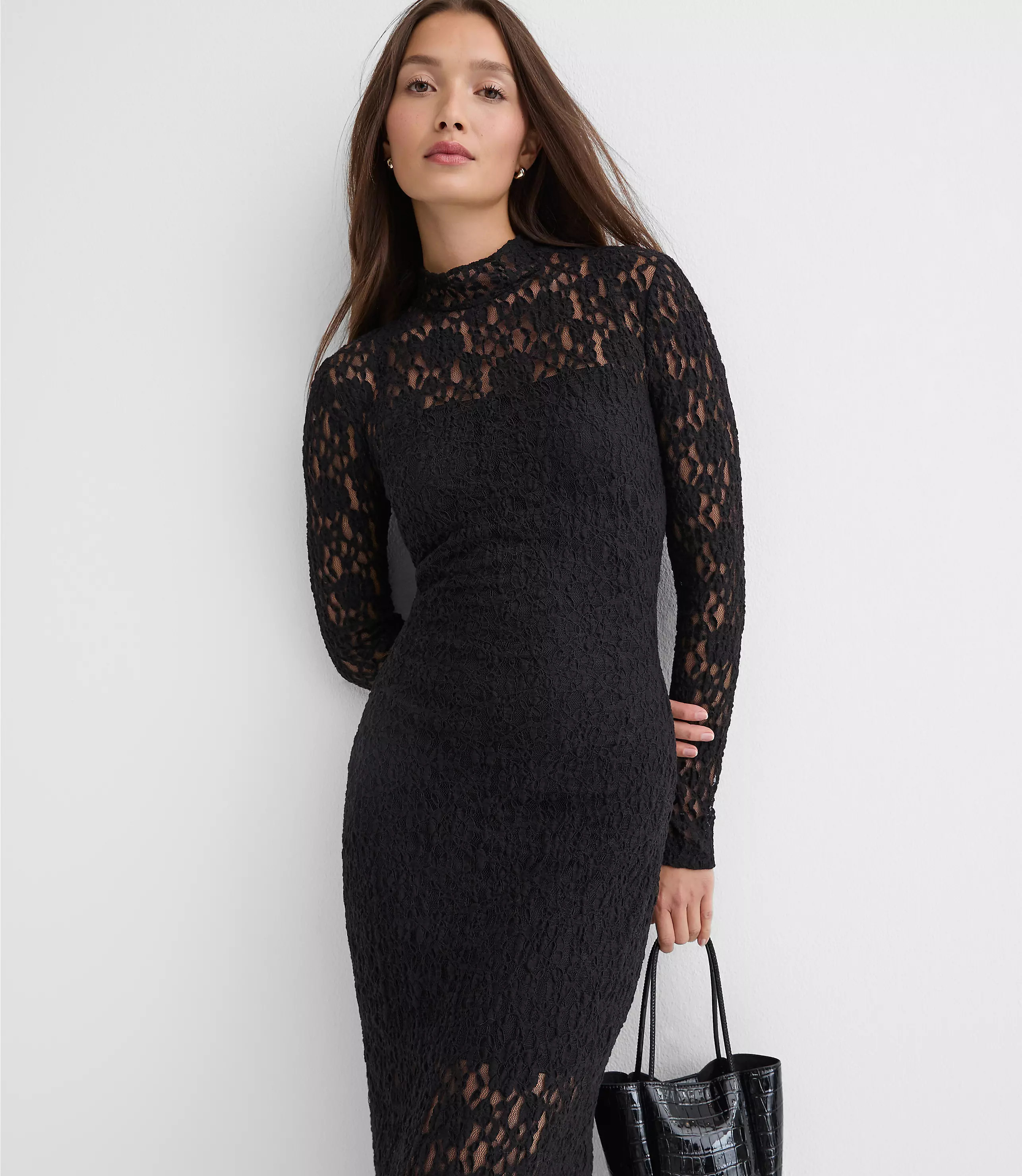 Petite Floral Lace Mock Neck Maxi Dress | LOFT