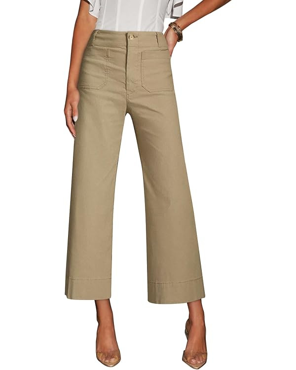 miduo Womens High Waisted Cropped Wide Leg Stretchy Straight Pants Trousers with Pockets | Amazon (US)