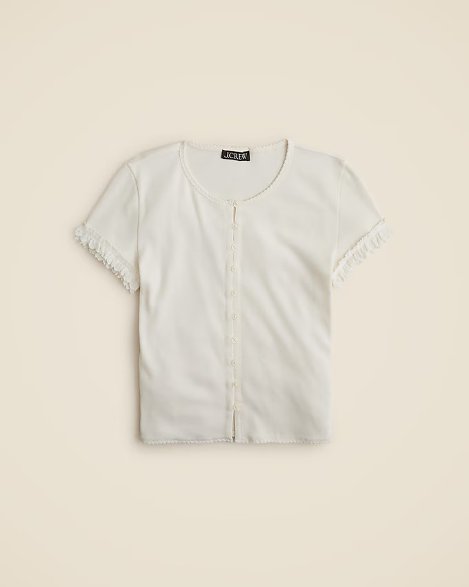 Fine rib crochet-trim cardigan | J. Crew US