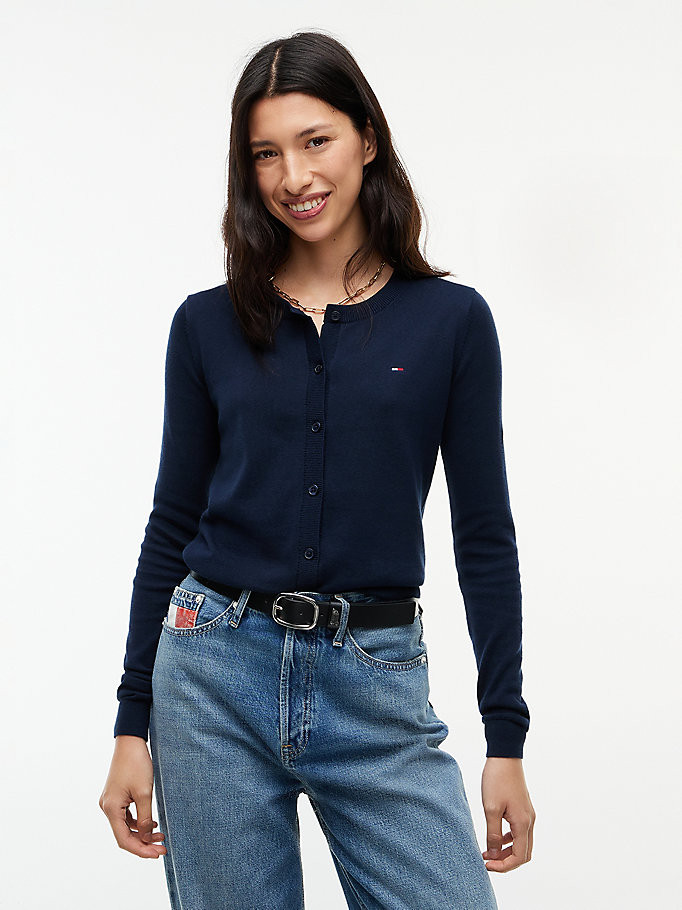 Flag Embroidery Slim Crew Neck Cardigan | Tommy Hilfiger UK