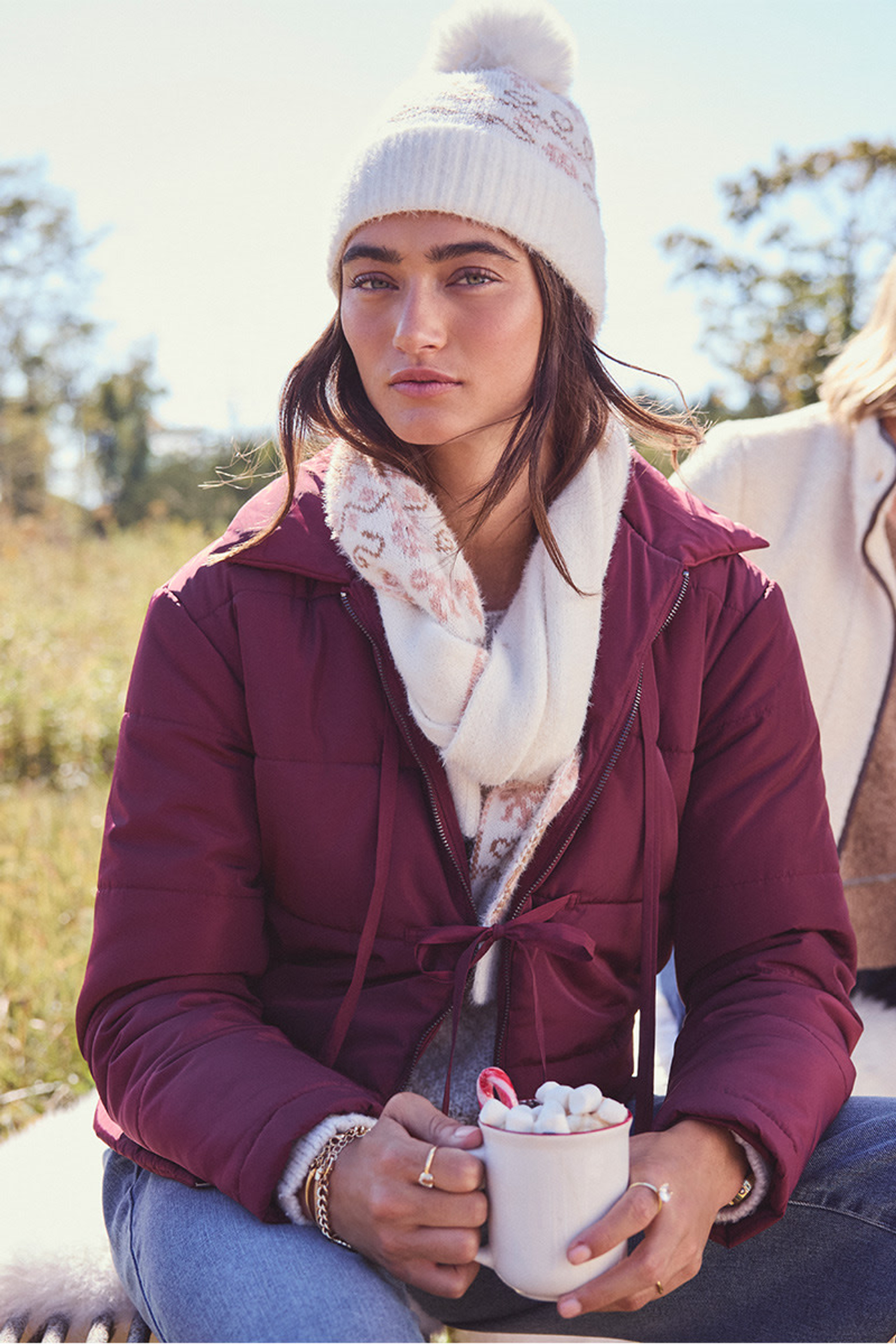 Avery Tie Front Burgundy Puffer Jacket | Francesca's